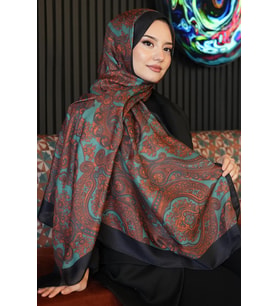 Paisley Desen Zümrüt Soft Pamuk Şal (Standart)