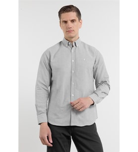 Haki Oxford Düğmeli Yaka Uzun Kol Cepsiz Slim Fit Pamuklu  Gömlek 1004260182