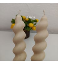 qosrix 2'li Krem Italyan Burgulu Şamdan Soya Mumu Doğal Kokulu Uzun Çubuk Konik Burgu Spiral Mum Dekoratif