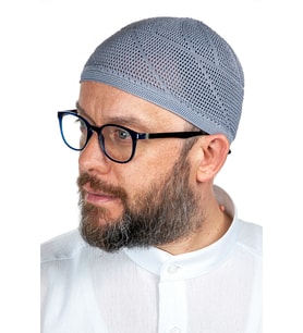 Gold Lüks Dantel Örme Namaz Takkesi Gri 1 Adet (Açık Gri)