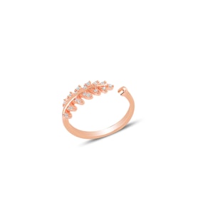 Gümüş rose zirkon taşlı ayarlamalı yaprak yüzük SGTL11732ROSE