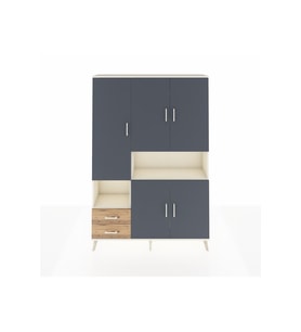 Arges Dolap 10 Raflı 2 Çekmeceli 5 Kapaklı 132x30x195 Aytaşı-Antrasit/Çam