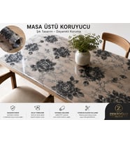 80 CM X 120 CM Masa Üstü Koruyucu Şeffaf Siyah Çiçek Desenli PVC Masa Örtüsü Silinebilir Koruyucu Kaplama