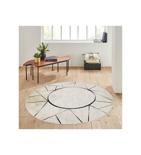Eliana Home Baskılı, Yıkanabilir Kaymaz Taban Yuvarlak Halı LNA7138 120x120 cm (Bej)