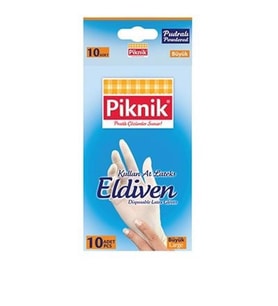Piknik Lateks Eldiven 10 lu L - Büyük Boy Pudralı