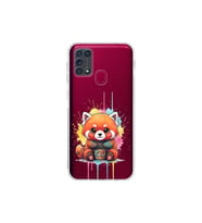 Samsung Galaxy M31 ile Uyumlu Splash Tilki Tasarımlı Şeffaf Silikon Kılıf