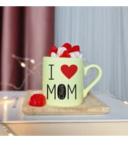 I Love Mom ( Seni Seviyorum Annem ) Tasarımlı Kişiye Özel Sarı Türk Kahvesi Fincanı