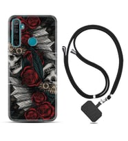 Realme 5i 5 Pro 6i 7 Pro 8 Kılıf Boyun Askılı Silikon Skull Rose 1673