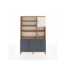 Arges Dolap 8 Raflı 8 Çekmeceli Tek Kapaklı  132x30x195 Çam-Aytaşı/Antrasit