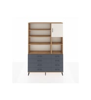 Arges Dolap 8 Raflı 8 Çekmeceli Tek Kapaklı  132x30x195 Çam-Aytaşı/Antrasit