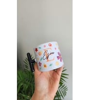 İsme Özel Kişiye Özel Porselen Renkli Çiçekli T Kupa Bardak Latte Fincanı