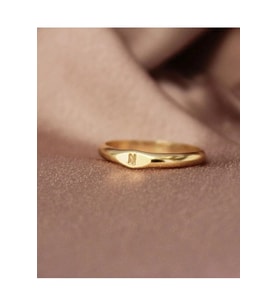 14 K White Gold Kaplama 925 Ayar Gümüş Minimal Harf Yüzük