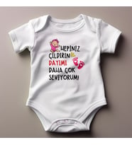 %100 Pamuklu Hepiniz Çıldırın Dayımı Daha Çok Seviyorum Temalı  Kişiselleştirilebilir Baskılı Zıbın (Pamuk Beyaz)