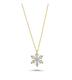 Lotus Çiçeği Damla Zirkon Taşlı Kolye Sevgililer Günü, Anneler Günü, Doğum Günü, Yıldönümü, Hediye 925 Ayar Gümüş Kolye (Sarı)