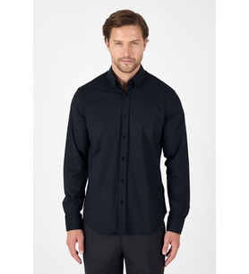 Siyah Uzun Kol Düğmeli Yaka Cepsiz Performans Ürün Slim Fit  Gömlek 1004250270