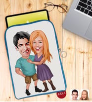BK Gift Kişiye Özel Sevgililer Karikatürlü Taşınabilir Koruyucu Tablet Kılıfı & Organizer Çanta - Mavi-80