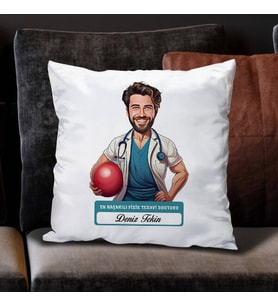 Kişiye Özel Hediye En Başarılı Erkek Fizik Tedavi Doktoru Karikatürlü Yastık