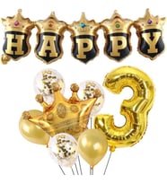 Happy Yazılı Gold Konfetili 3 Yaş Rakam Balon Set