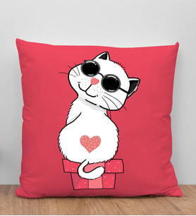 BK Gift Kedi Tasarımlı Kırmızı Kırlent Yastık, Arkadaşa Hediye, Ev Dekorasyonu, Ev Hediyesi-6
