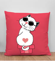 BK Gift Kedi Tasarımlı Kırmızı Kırlent Yastık, Arkadaşa Hediye, Ev Dekorasyonu, Ev Hediyesi-6