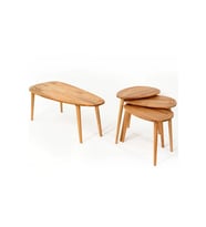 Fawdecor Sweet Masif Doğal Ahşap Orta Sehpa ve 2'li/3'lü Zigon Sehpa Set, Modern Masif Yan ve Orta Sehpa (Naturel)