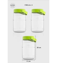 Renga Macro 1700 ml 3'lü Cam Kavanoz Seti 131074 Fuşya (Yeşil)