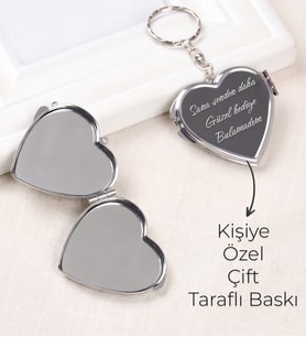 Kişiye Özel Baskılı Çift Taraflı Aynalı Kalp Anahtarlık - Sana Senden Daha Güzel Hediye Bulamadım Mesajlı Makyaj Aynası Sevgiliye Hediye