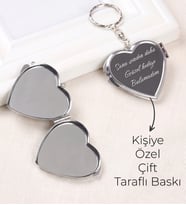 Kişiye Özel Baskılı Çift Taraflı Aynalı Kalp Anahtarlık - Sana Senden Daha Güzel Hediye Bulamadım Mesajlı Makyaj Aynası Sevgiliye Hediye