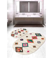 Dijital Baskılı Kaymaz Taban Yıkanabilir Oval 2'li Klozet Takımı Banyo Paspası NOKZ-HK-142 (Bej)