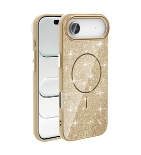 Apple iPhone 17 Air Kılıf M-safe Şarj Özellikli Parlak Simli Shinig Okso Kapak (Gold)
