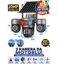 RX99 3 Kameralı Optik Zoom 4G Sim Kartlı Solar Güvenlik Kamerası Dış Mekan Gece Görüş Güneş Panelli 1 Yıl Sim Kart Dahil