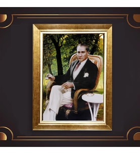 Altın Varaklı Çerçeveli Paspartulu Atatürk Tablo z4799 (Gold)