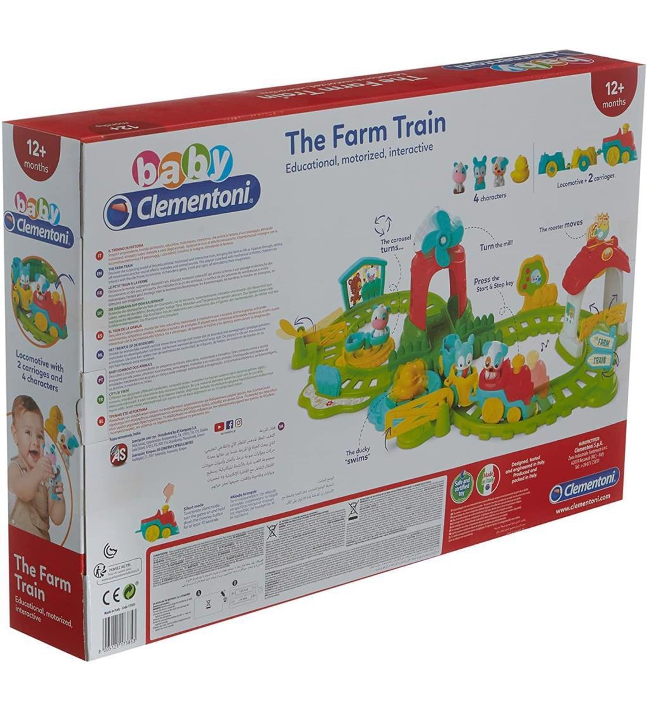 Clementoni Ferrocarril De La Granja, Tren Electrónico Con Animales Y Paisajes, Juguete Educativo De 58x38,5 Cm Para Niños A Partir De 12 Meses, Multicolor