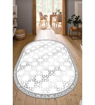 Dijital Baskılı Kaymaz Taban Yıkanabilir Oval Salon Halısı Mutfak Halısı Yolluk NDO-SD-1111 (Gri)