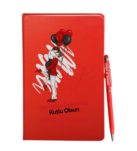 Sevgililer Gününe Özel Kırmızı Defter Kalem Hediye Seti 18