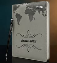 BK Gift Kişiye Özel İsimli Termo Sert Kapak 2026 Gri Ajanda & Kalem -1, Öğretmenler Günü Hediyesi, Yeni İş Hediyesi