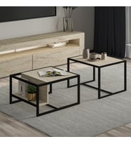 Batı LED Işıklı TV Sehpası ve Modern İkili Orta Sehpa SET (Bej)