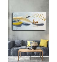 Dekoratif Soyut Altın Geyikli Tüy Sürreal Kanvas Duvar Tablosu 120x60cm