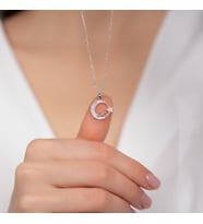 925 Ayar Gümüş Sonsuzluk Detaylı Ay Yıldız Tasarımlı Kadın Kolye HSJ0004