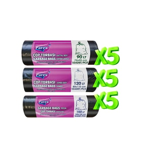 Professional 15 Paket Çöp Torbası Battal Jumbo ve Hantal Boy Set