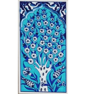 Armada Çini 10x20 Cm ED 203 Turkuaz Hayat Ağacı El dekoru Çini Karo
