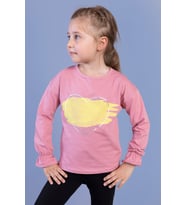 Toontoy Kız Çocuk Kol Ucu Lastikli Taş İşlemeli Baskılı Tişört (Gül Kurusu)