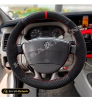 Renault Laguna 2 Dikme Direksiyon Kılıfı Alcantara Süet Mat Karbon Kırmızı Yüzük ve Dikiş Authentique 2001-2005