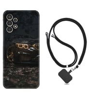 Samsung Galaxy M14 Kılıf Silikon Boyun Askılı İpli Desenli Silikon Black Car 1768