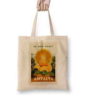 Antalya ve Portakallar Bez Çanta Uzun Saplı