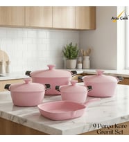 9 Parça Kare Granit Set Alüminyum Kapak - Pembe