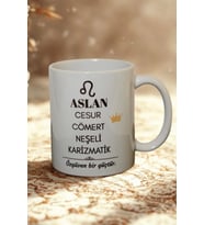 Aslan Burcu Temalı Burç Bardağı Kupa (Beyaz)