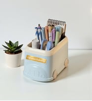 Kişiye Özel Retro Otobüs Kalemlik ve Masaüstü Organizer - Pastel Mavi (19x12x11 cm)