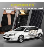 Citroen C5 Siyah Renk Tay Tüyü Cepli & Terletmez Sırtlı Oto Koltuk Minder Seti - Koltuk Koruma Kılıfı (ÖN & ARKA TAM SET)