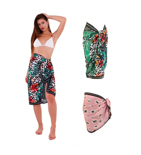 2’li Pareo Set – Jungle Desenli 1 Uzun Pareo & Pembe Göz Desenli1 Kısa Pareo Set